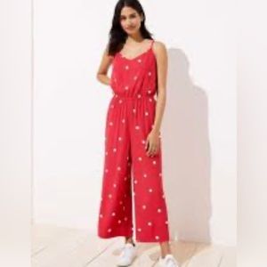 LOFT Red and White Polka Dot Jumpsuit